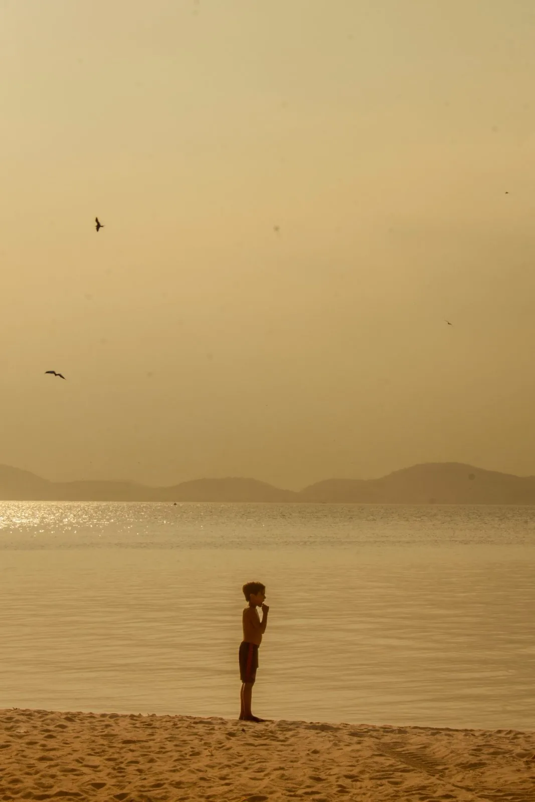 Figura pequena na praia vazia