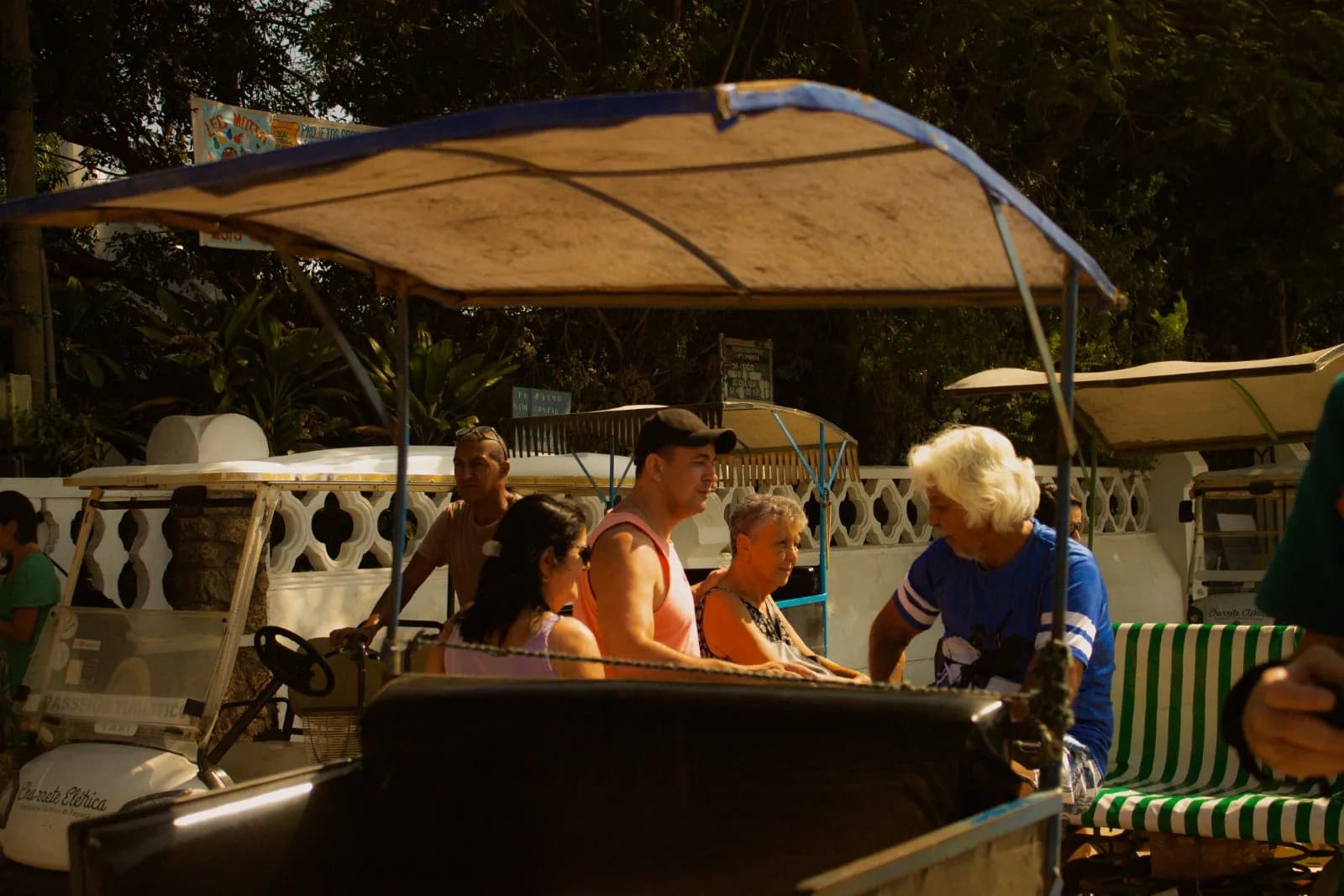 Grupo em carrinho de passeio