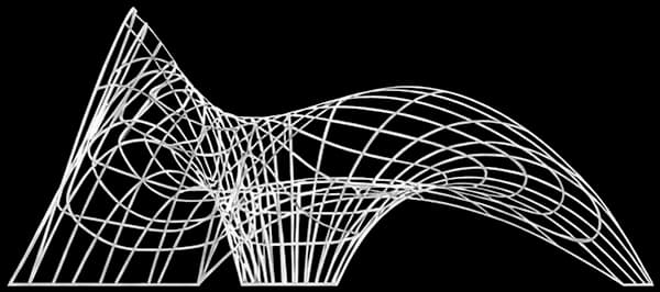 Vista frontal da malha da gridshell