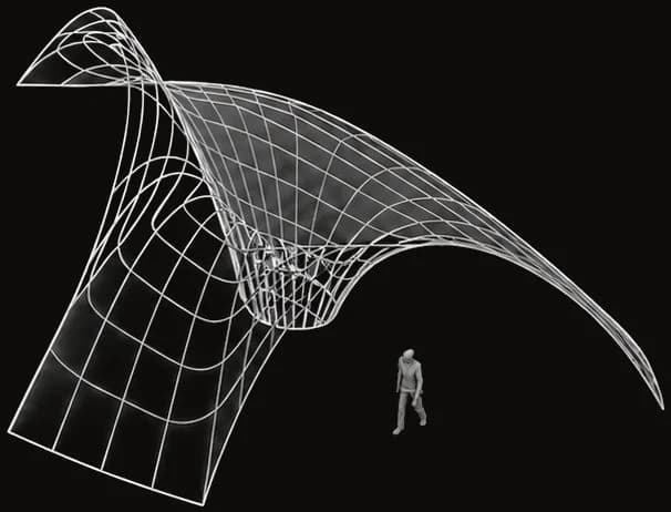 Perspectiva da gridshell com figura humana para escala