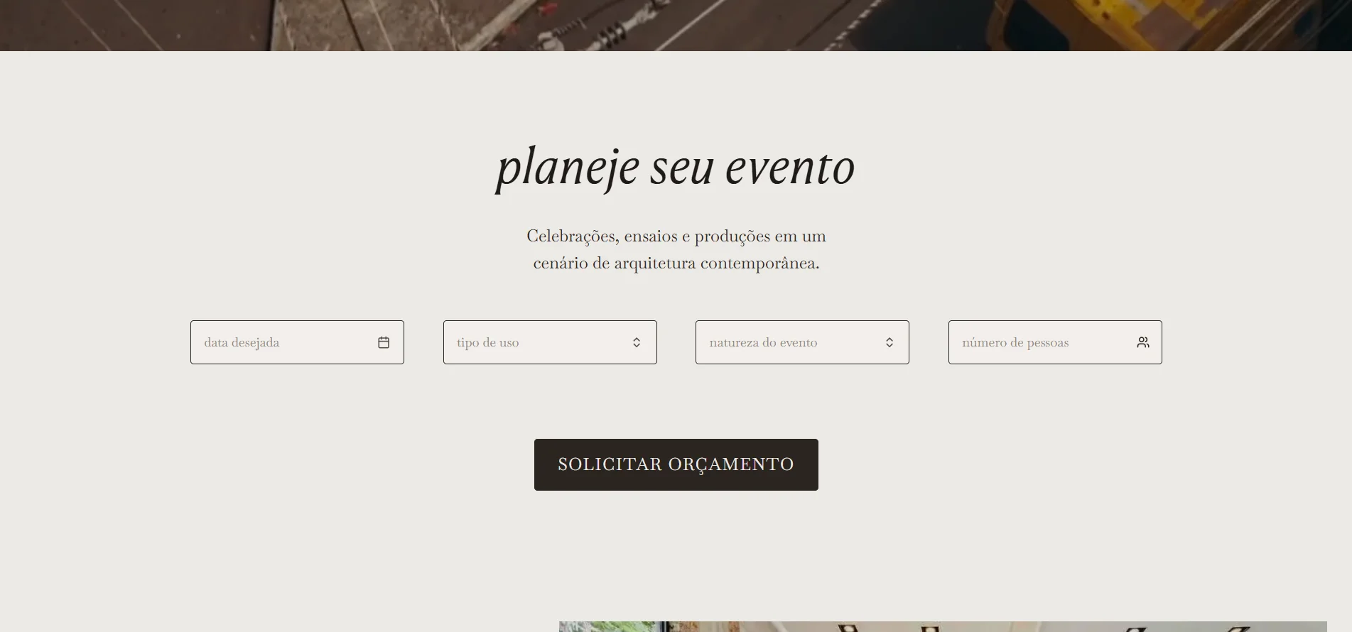 SEÇÃO PLANEJE SEU EVENTO: formulário de orçamento, desktop