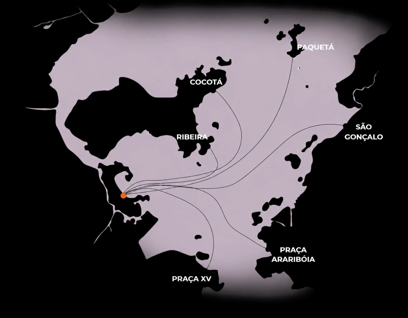 Mapa de situação: percursos de barca a partir da Cidade Universitária